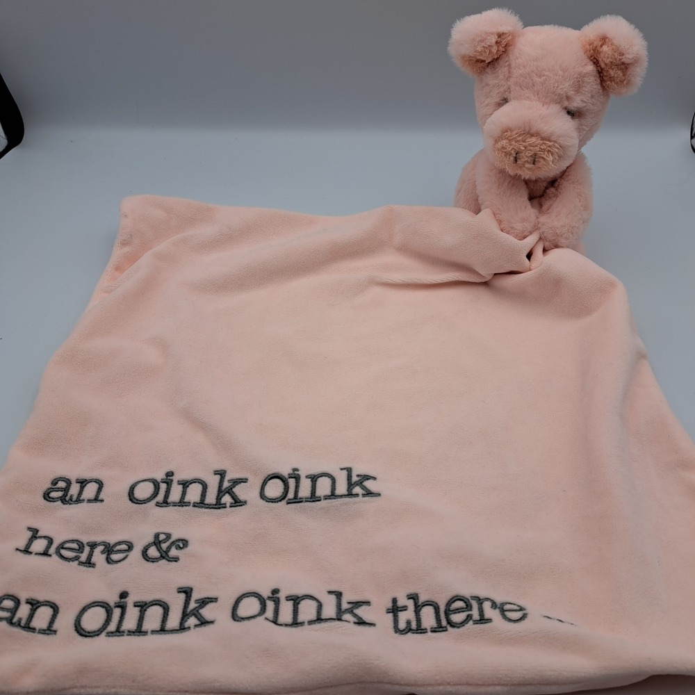 Mud Pie Pig Pink Animal Lovey Plush Security Blanket Oink Oink Embroidered READ